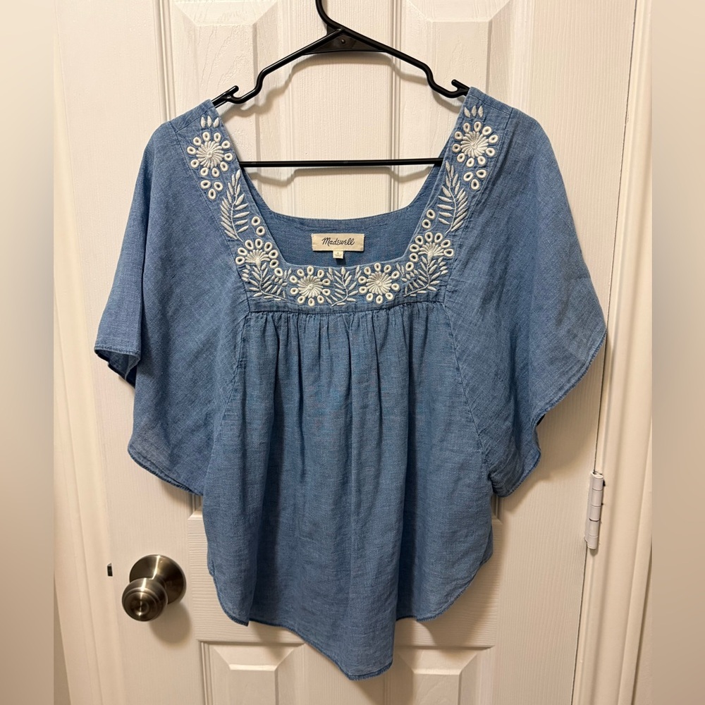 Madewell Chambray Embroidered Butterfly Blouse